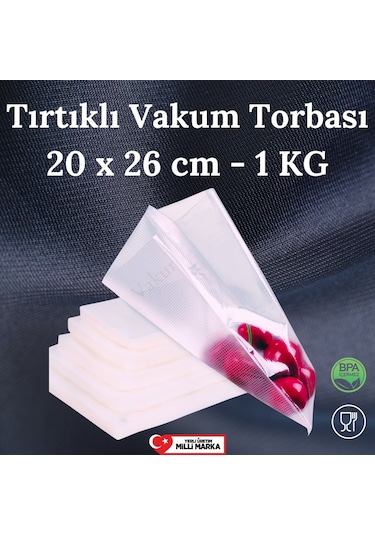Tırtıklı Vakum Makinesi Poşeti- Torbası 1 Kilo - 20 X 26 Cm
