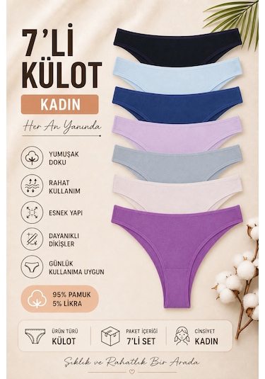 Nicoletta Kadın Külot 7'li Paket Likralı Brazillian Indıgo İndigo