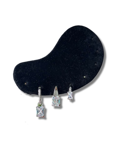 Üçlü İri Taşlı Sallantılı Göz Alıcı Çelik Küpe Gümüş