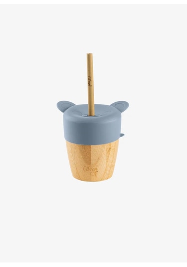Citron 2'si 1 Arada Kapaklı ve Pipetli Organik Bambu Alıştırma Bardağı - Blue 1073636