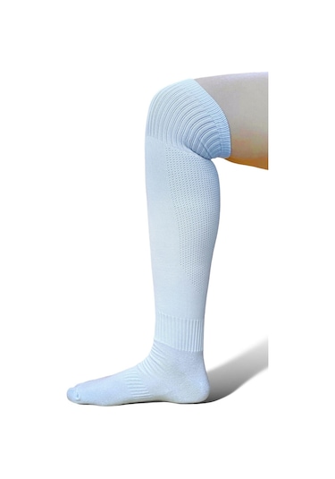 Yetişkin Profesyonel Baldır Fileli Beyaz Futbol Çorabı Tozluk Halı Saha Çorabı Konç 40-46 - Beyaz