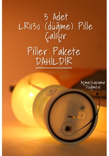 Led Mum Kamp Lambası 1 Adet - Tipi Pil Dahil Dumansız Alev Ledli Dekoratif Mum Dekor Işığı Beyaz Pt437 Beyaz