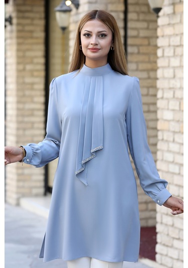 Işıltı Taş Detaylı Büyük Beden Tesettür Takım Gri