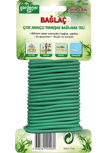 Gardener 3010 Bağlaç Çok Amaçlı Yumuşak Bağlama Teli - 3Mm - 8Mt.
