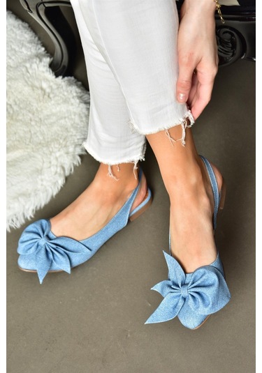 Fox Shoes H726809004 Mavi Kot Kumaş Kadın Babet Mavi