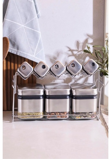 Cubıc 7'li Standlı Baharat Takımı Seffaf ŞEffaf
