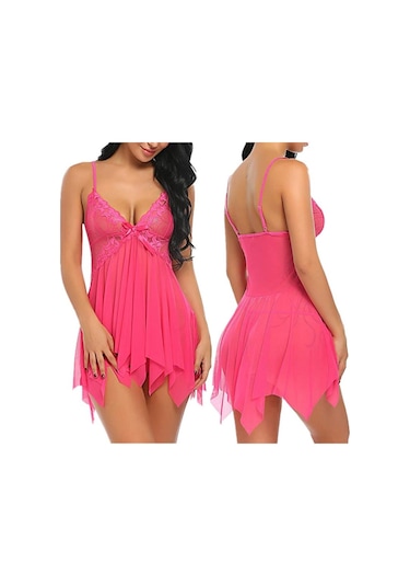 Gül Artı Boyutu Kadınlar İçin Yeni Sling Lingerie Derin V Dantel Babydoll Pijama Boudoir Kıyafetler