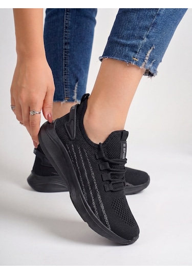 Siyah Unisex Yürüyüş Hafif Triko Ayakkabı-015 Siyah