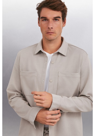 DERIAN Erkek Comfort Fit 2 Cepli Çıt Çıt Düğmeli Bej Gömlek
