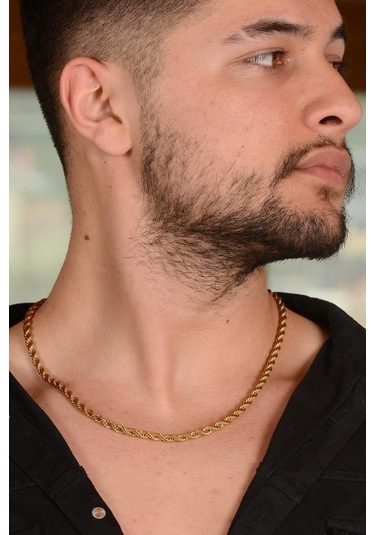 Vog 5mmçelik Halat - Burgu Sarı Renk Unisex 24 Ayar Altın Kaplama Çelik Zincir Sarı