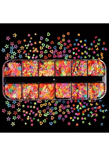 Karanlıkta Parlayan Neon Tırnak Süsleme Folyo Pulları Kalpler Yıldızlar Nail Art