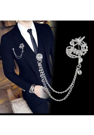 Dancemonkey Erkek Moda Takım Elbise Korsaj, Püskül Metal Broş Yaka Pin-xz05 Gümüş