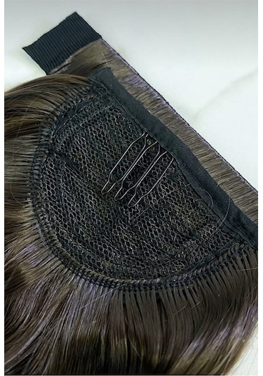 Caş Dekorasyon Kahverengi Renk Çıtçıtlı Dalgalı At Kuyruğu Saç 4a