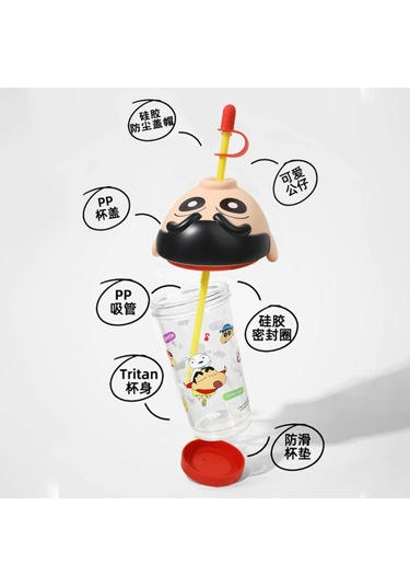 Hangfox Shinchan Tritan Plastik Pipetli Su Bardak, 500ml Büyük Kapasiteli, Şık Tasarım Kırmızı