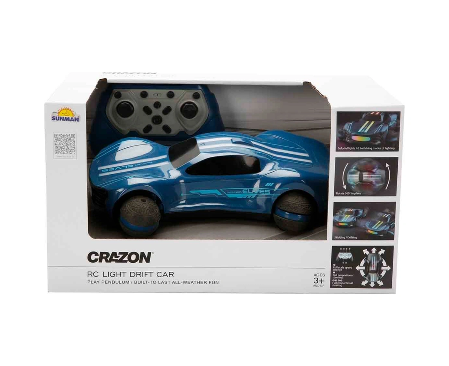 Rc Drift Araba Mavi 360 Dönüşlü, Işıklı Ve Usb Şarjlı Mavi