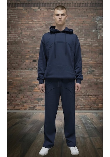 Black Steel Oversize Kalıp Pamuklu Erkek Eşofman Takımı Lacivert