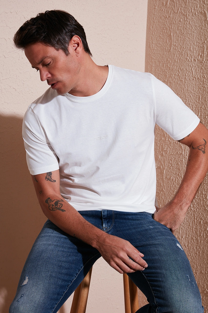 Buratti Yazı Detaylı Pamuklu Regular Fit Bisiklet Yaka Erkek T Shirt 59020203 Ekru