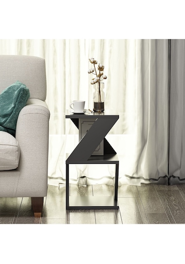 Albeni Yan Sehpa Ahşap Siyah - Antrasit Antrasit