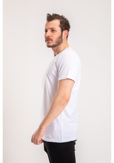 Nacar Store Erkek Lacivert Basic T-shirt Beyaz