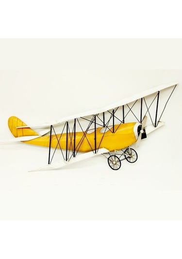 Vintage Duvar Eskitme Metal Uçak Çift Kanatlı 100cm