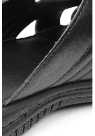 Delmar Hakiki Gerçek Deri Siyah Anatomik Taban Erkek Terlik 001