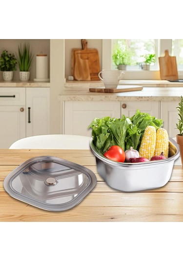 Suntek Paslanmaz Çelik Süzgeç Kase Seti Sebze Fasulyeleri Gümüş