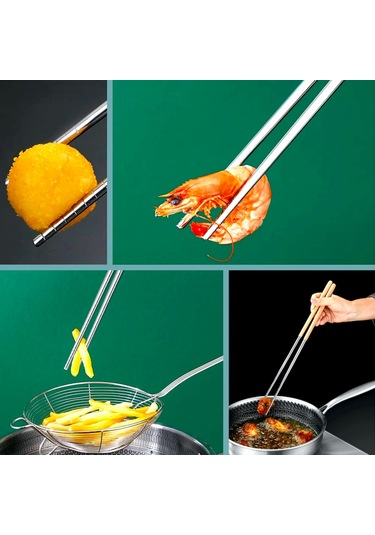 Omeniv Extra Uzun Ahşap-metal Chopstick Servis Kızartma Maşası