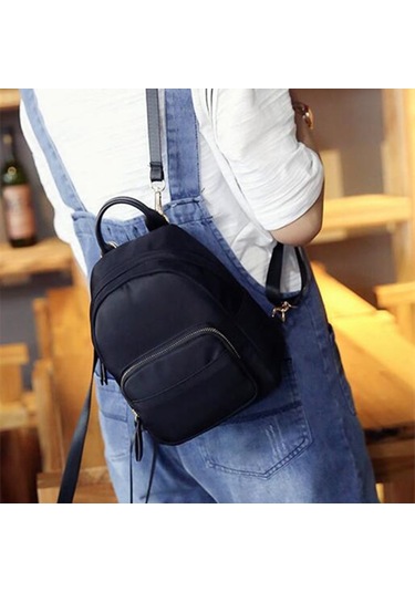 Lebıhmurah Wbp1504 Kadın Mini Sırt Çantası Naylon Omuz Okul Seyahat Çantası Küçük Rahat Sırt Çantası Tote Siyah Moda Gri - Siyah