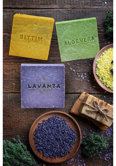3lü Gurme Seti - Lavanta - Bıttım - Aloevera Doğal Sabunlar 140 Ar Gram 1. Kalite