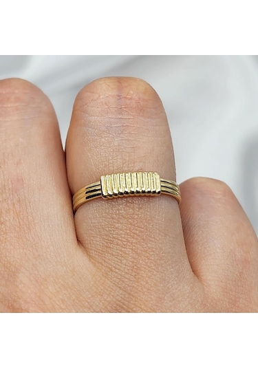 Halat Sarması Eşsiz Tasarım 14 Ayar Altın Yüzük-sarı