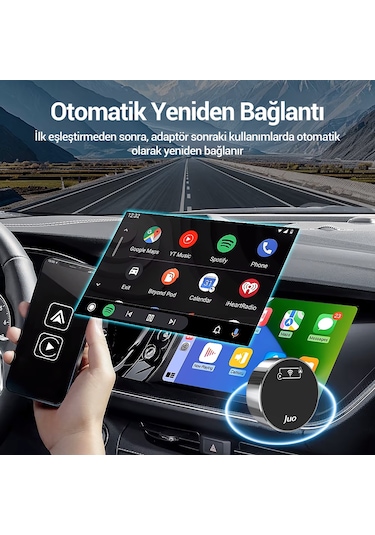 Juo Kablosuz Carplay Android Auto Kabloludan Kablosuza Çevirici Usb Ve Type-c Adaptör