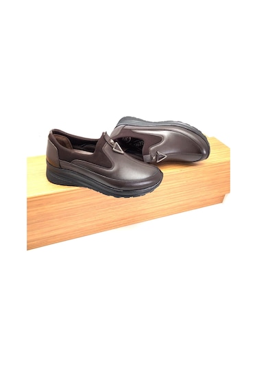 Marяka Hakiki Deri Tam Ortopedik Kadın Ayakkabı Kahve