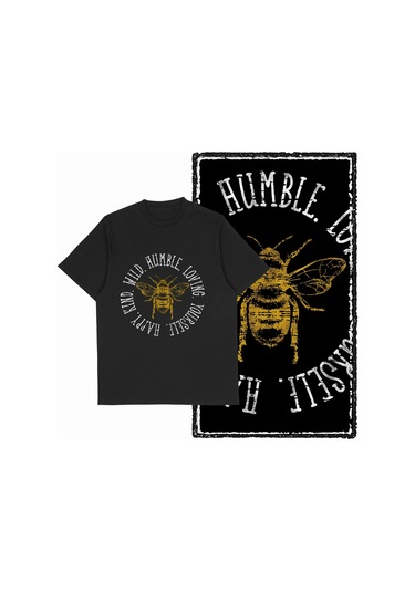 The Coolmınd Coolmind De %100 Pamuklu Erkek Grafik Tişört - Komik Arı Baskılı Büyük Bedenmor Mor