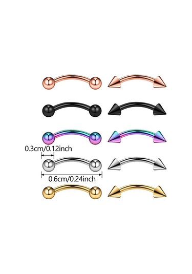 Homyl 10 Adet 16g Paslanmaz Çelik Kaş Kulak Dudak Göbek 6mm Çok Renkli
