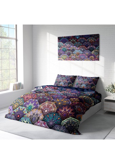 Monohome Ethnic Purple 3D Pamuk Saten Çift Kişilik Nevresim Takım