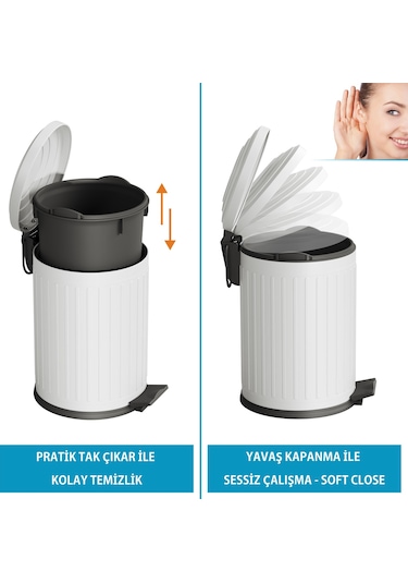 Aqua Bagno Midas Çöp Kovası -pedallı 12 Lt. , Beyaz