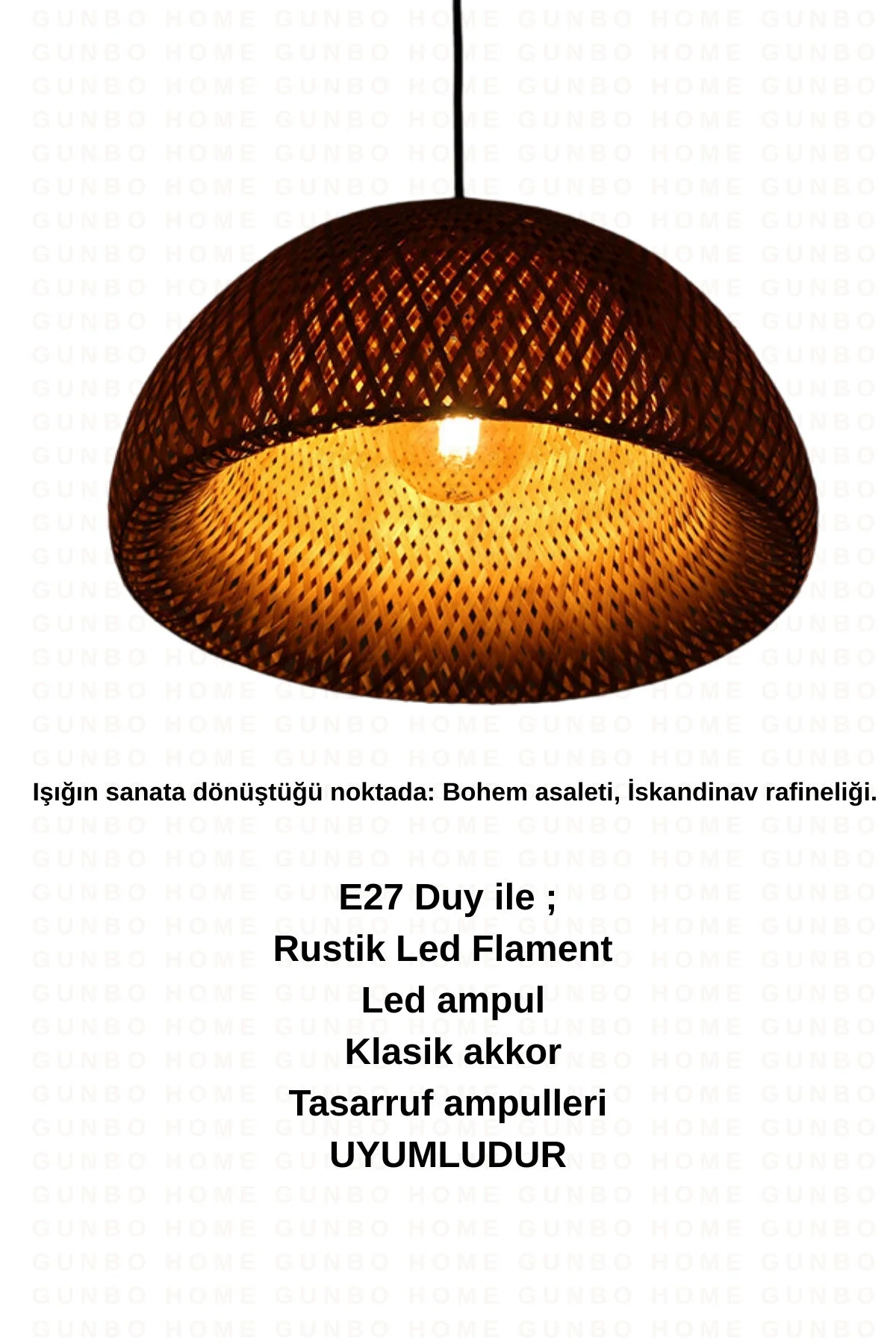 Bohem Bambu Boja Pendant Sarkıt Avize Lamba 35 Cm - Iskandinav, Modern, Bohem, Rattan Aydınlatma Bej