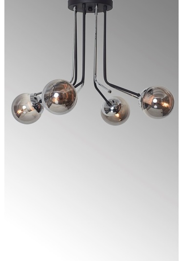 Luzarana Optik 4 Lü Krom Siyah Metal Gövde Füme Camlı Tasarım Lüx Avize Çok Renkli