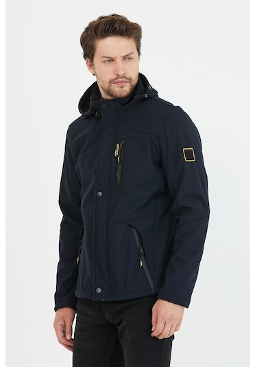 Mero Life Içi Kürklü Kapüşonlu Su Ve Rüzgar Geçirmez Softshell Erkek Mont Lacivert