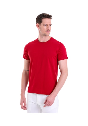 Hatemoğlu Regular Fit Pamuk Bisiklet Yaka Düz Erkek Tişört Bordo