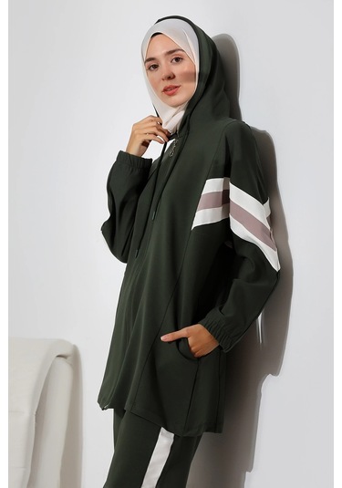 Kadın Mevsimlik Penye Alt Üst Spor Ve Rahat Tesettür Takım Haki