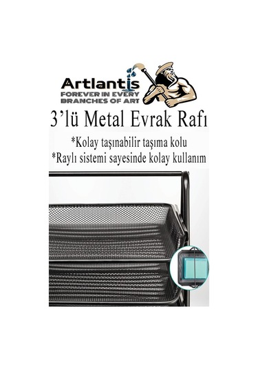 Metal Evrak Rafı 3 Lü 1 Paket Masa Üstü A4 Dosya Düzenleyici Kağıt Tepsisi Fileli Üç Katlı Hareketli