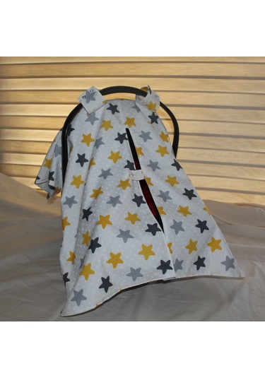 Bebek Puset Örtüsü Çift Katlı Astarlı Puset Örtüsü Sarı Yıldız Desenli Çıt Çıtlı Puset Örtüsü Açık Sarı