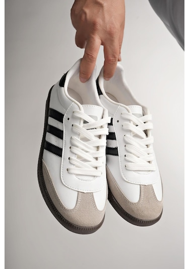 Muggo Jabbar Unisex Ortopedik Günlük Garantili Bağcıklı Yürüyüş Koşu Sneaker Spor Ayakkabı Beyaz - Siyah