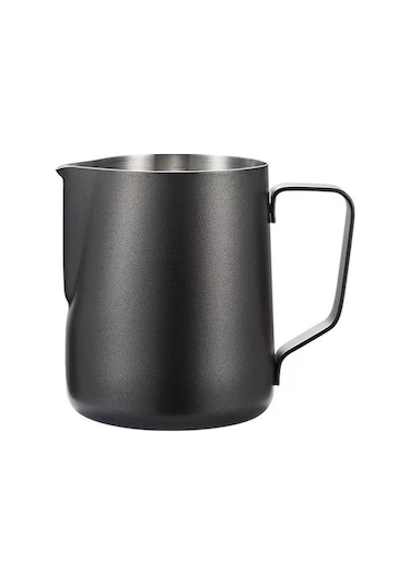 304 Çelik 600 Ml Siyah Teflon Kaplama Kahve Süt Köpürtme Potu Sütlük Pitcher