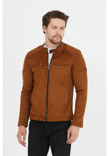 Erkek Taba Dar Kesim Süet Ceket Mont-Taba