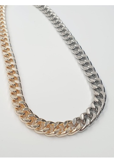 Kontrast İki Renkli Gurmet Zincir Kolye Altın - Gümüş