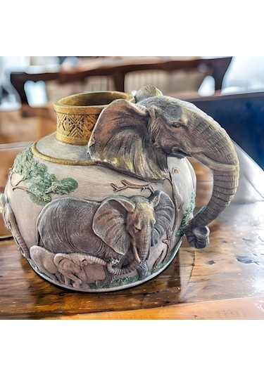 Fil Figürlü Vazo Bej Eskıtme 32 X 27