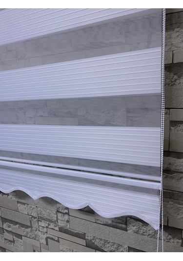 Beyaz Renk Geniş Plise Zebra Stor Perde Tüm Ölçülerde (82113405)