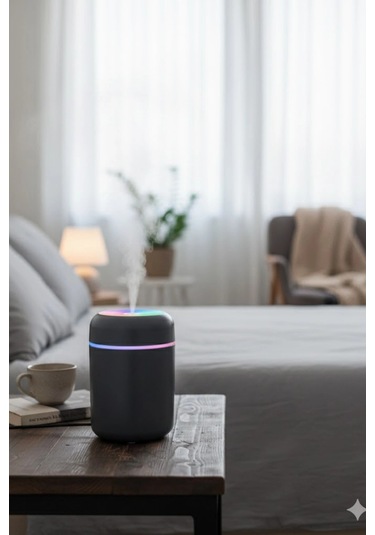 Siyah H2o Usb Renkli Mini Hava Nemlendirici Led Işıklı 350ml Taşınabilir Oda Ve Ofis Difüzörü